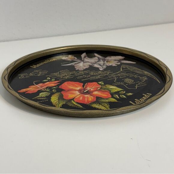 Vintage Hawaiian Islands Travel Souvenir Black Serving Tray Mid-century - Picture 2 of 4